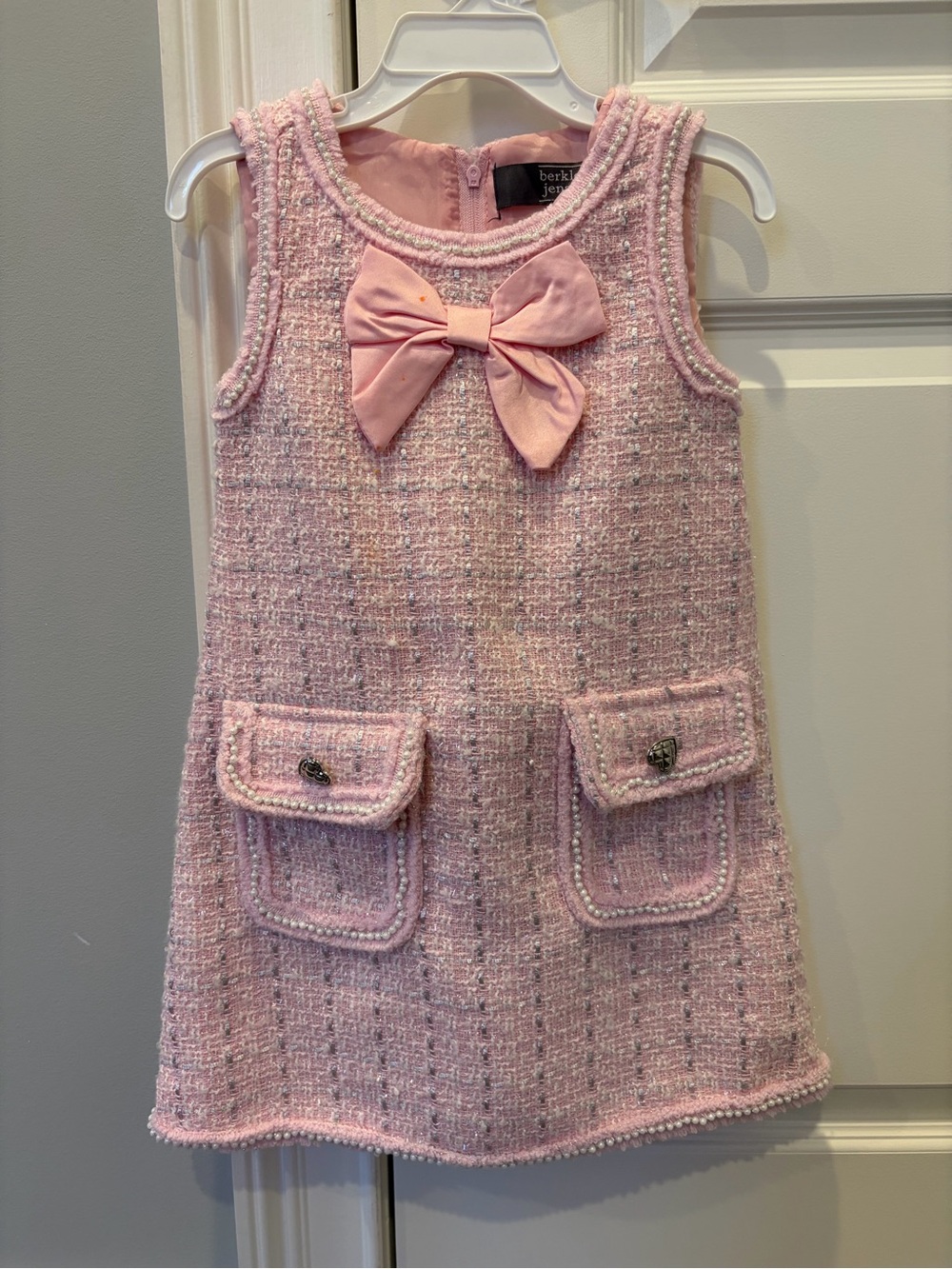 Berkshire Pink Tweed Bow Pocket Dress for Girls